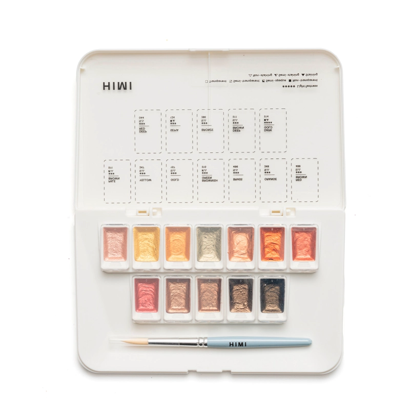 HIMI SET DE ACUARELA METALIZADA 12 COLORES SELECCION ORO - 2
