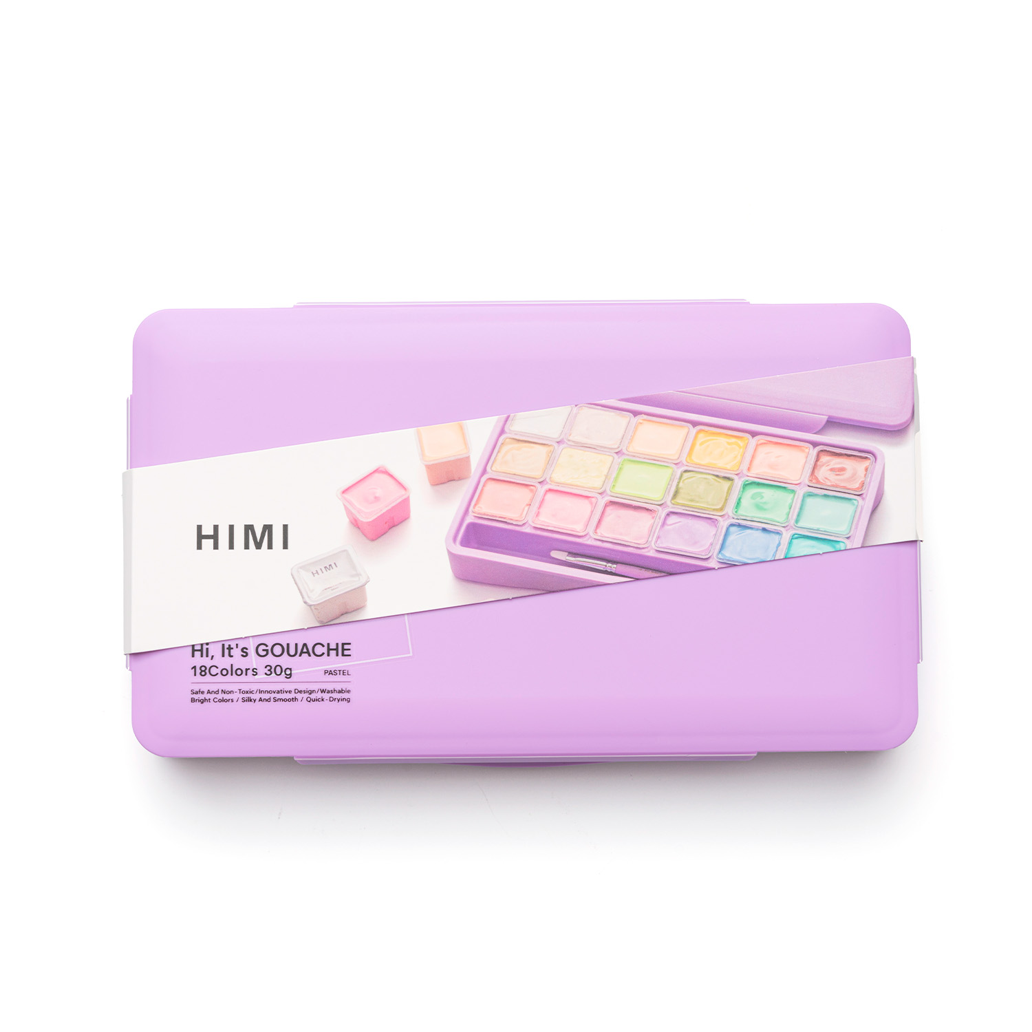 HIMI SET GOUACHE 18 COLORES PASTEL 12G + 3 PINCELES MORADO - 1