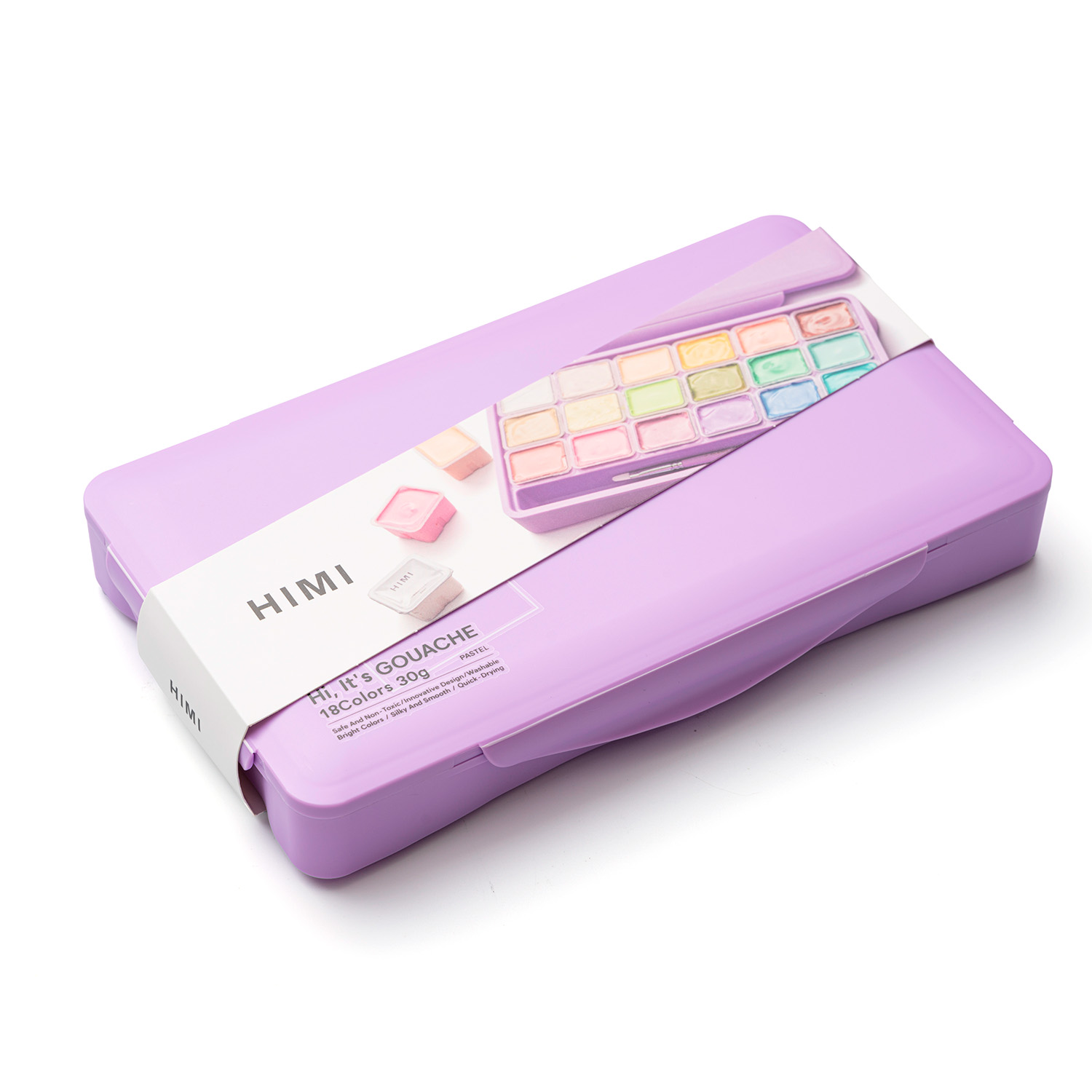 HIMI SET GOUACHE 18 COLORES PASTEL 12G + 3 PINCELES MORADO - 5