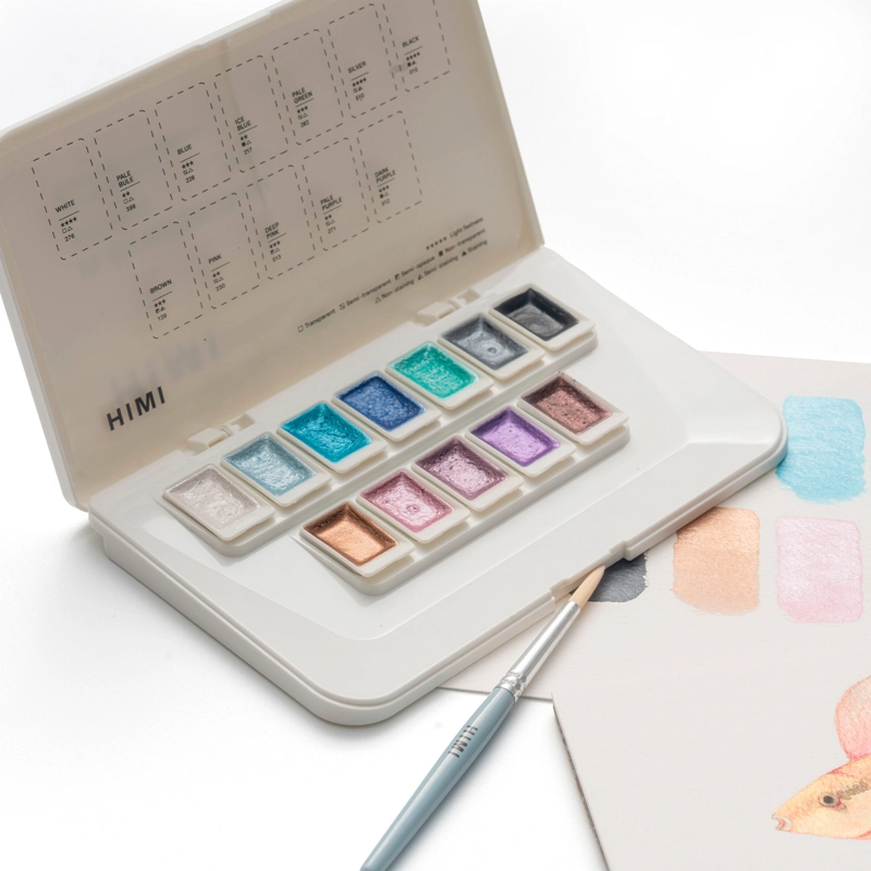 HIMI SET DE ACUARELA METALIZADA 12 COLORES SELECCION PLATA - 3
