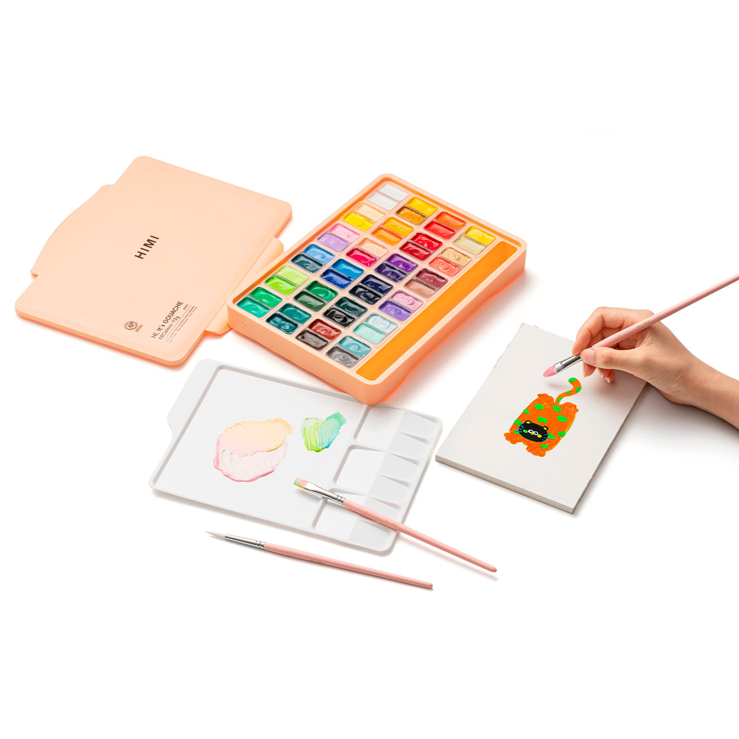 HIMI SET GOUACHE 48 COLORES TWIN CUP 12G +3 PINCELES DAMASCO - 4