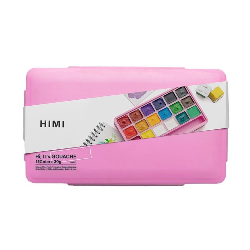 HIMI SET GOUACHE 18 COLORES BASICOS 12G + 3 PINCELES ROSADO - 1