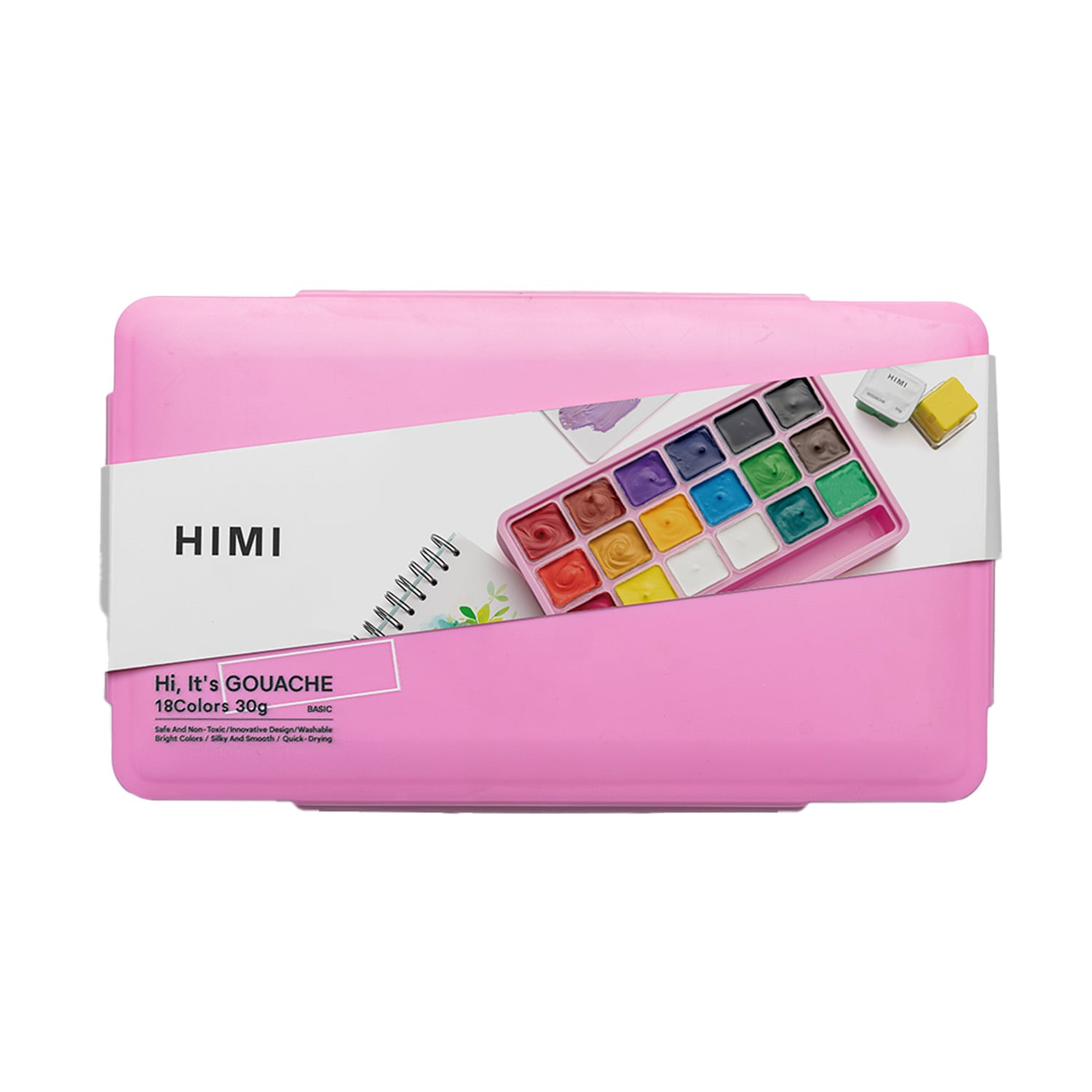 HIMI SET GOUACHE 18 COLORES BASICOS 12G + 3 PINCELES ROSADO - 1