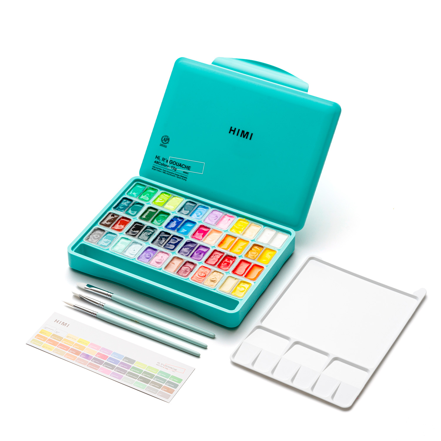 HIMI SET GOUACHE 48 COLORES TWIN CUP 12G + 3 PINCELES VERDE - 2