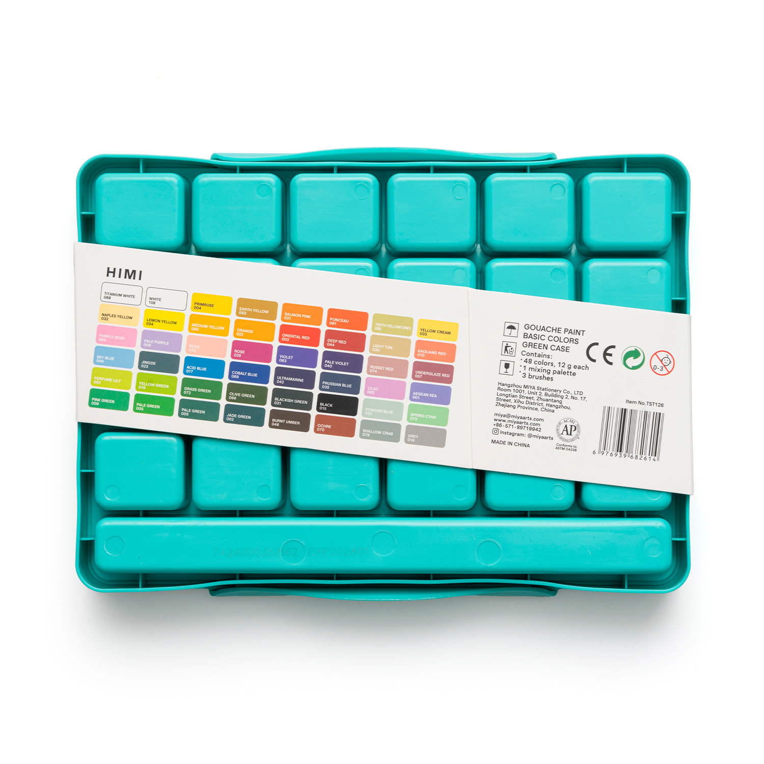 HIMI SET GOUACHE 48 COLORES TWIN CUP 12G + 3 PINCELES VERDE - 3