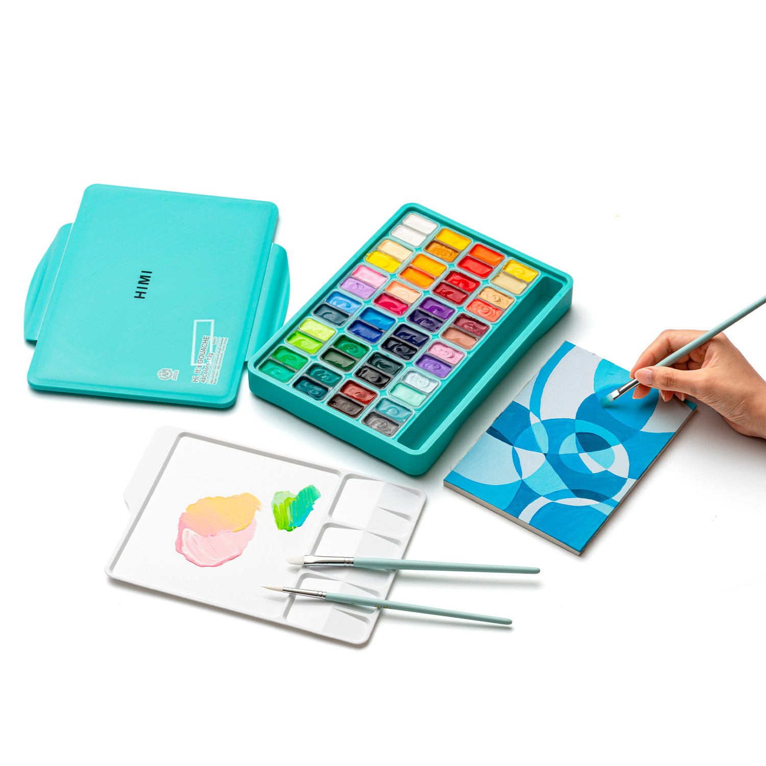 HIMI SET GOUACHE 48 COLORES TWIN CUP 12G + 3 PINCELES VERDE - 4