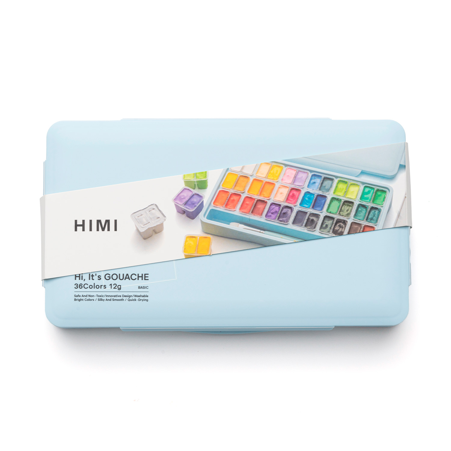 HIMI SET GOUACHE 36 COLORES TWIN CUP 12G + 3 PINCELES AZUL - 1