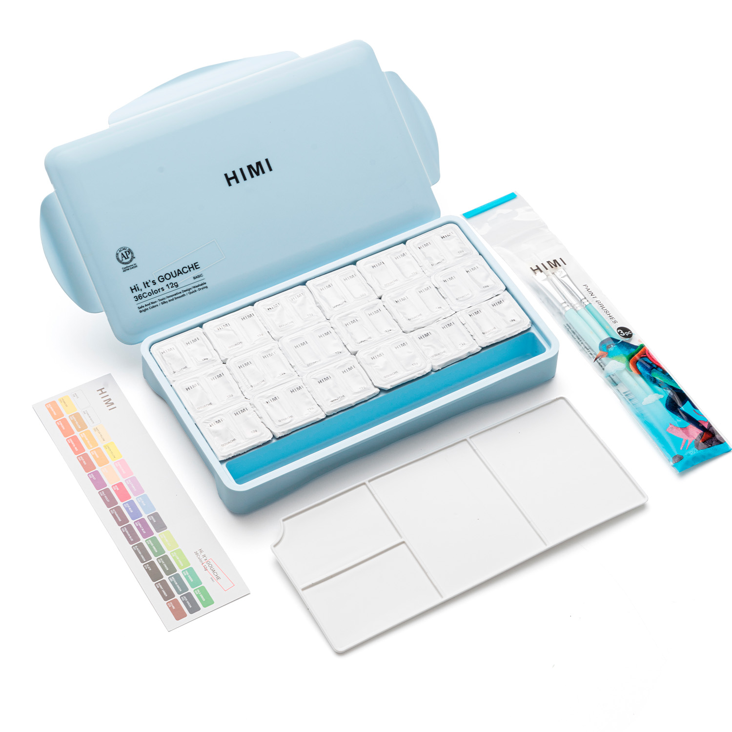 HIMI SET GOUACHE 36 COLORES TWIN CUP 12G + 3 PINCELES AZUL - 5