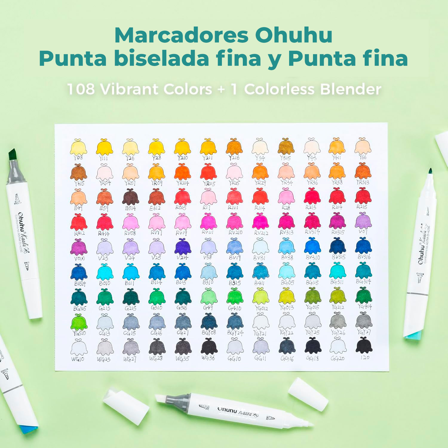 OHUHU 108 MARCADORES ALCOHOL BASICOS FINA Y BISELADA FINA - 6