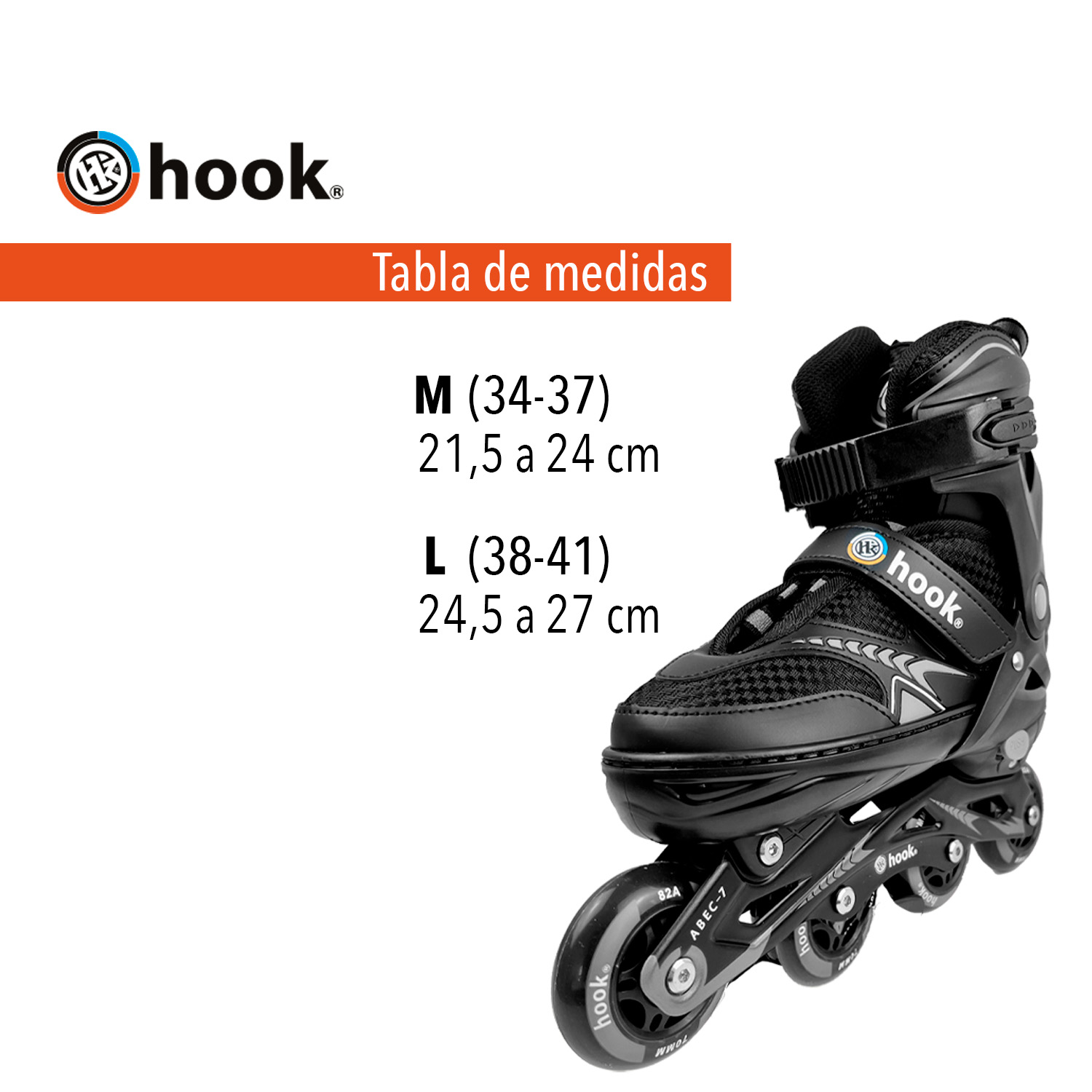 PATINES EN LINEA EXTENSIBLES HOOK FITNESS NEGRO L (38-41) - 2