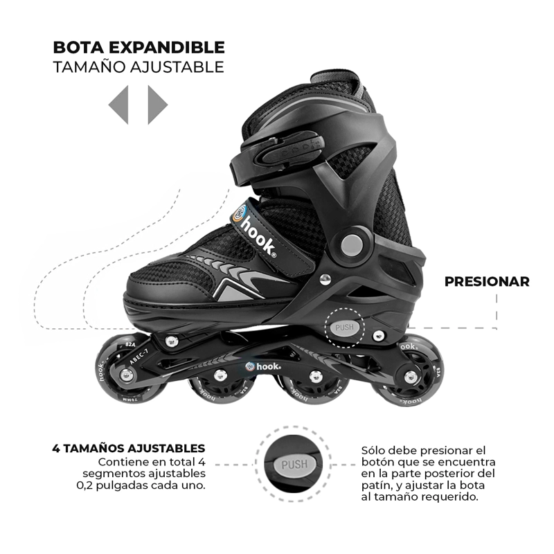 PATINES EN LINEA EXTENSIBLES HOOK FITNESS NEGRO L (38-41) - 7