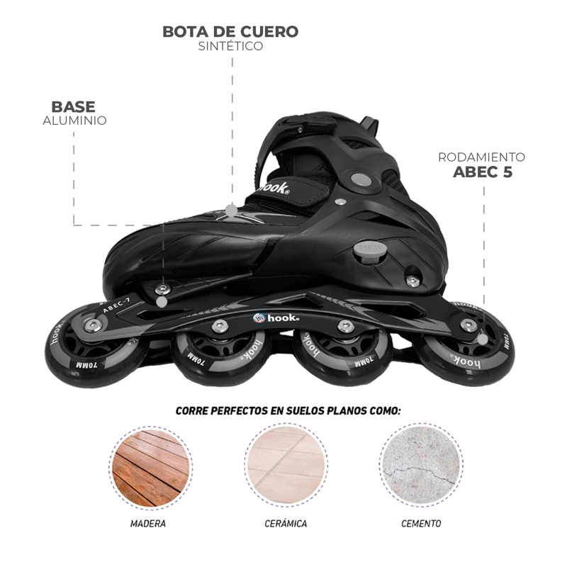 PATINES EN LINEA EXTENSIBLES HOOK FITNESS NEGRO L (38-41) - 8