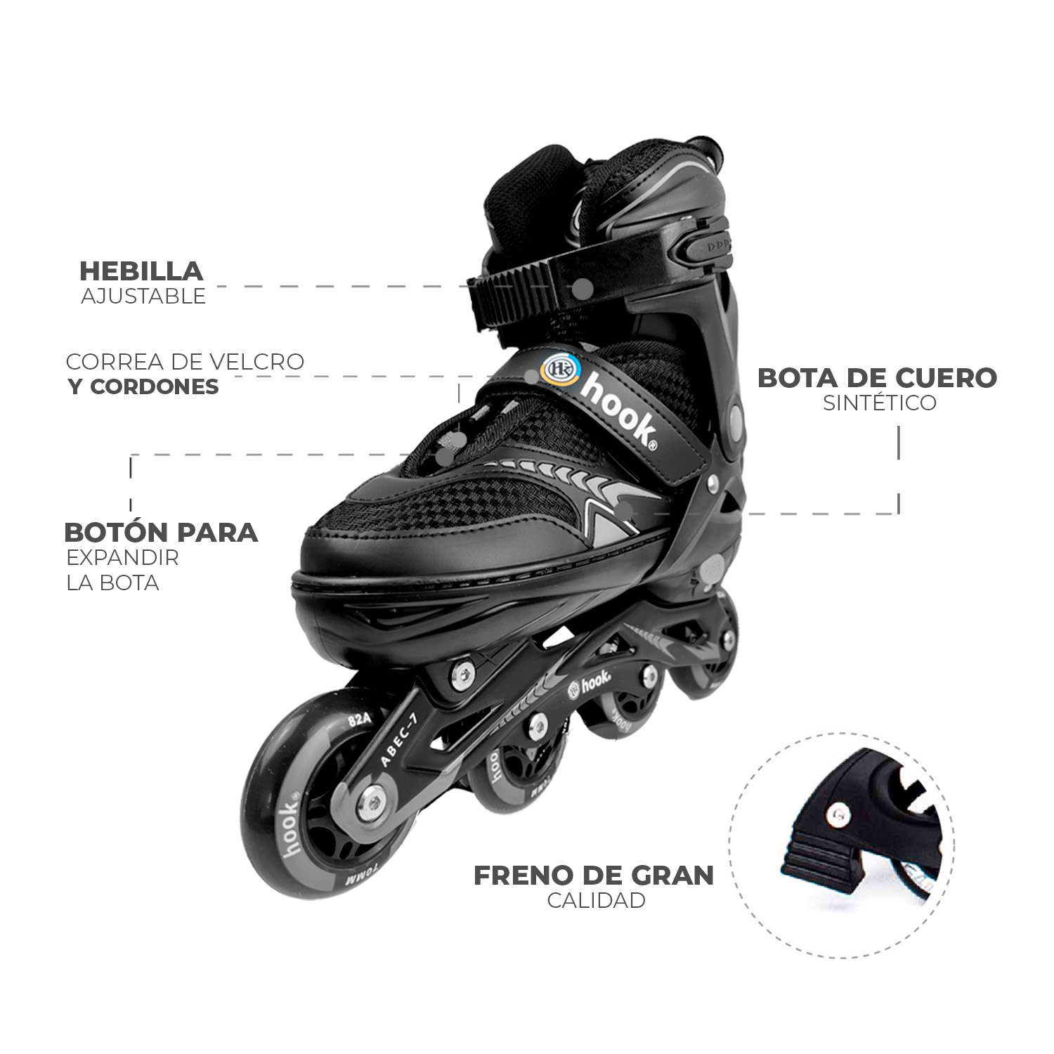 PATINES EN LINEA EXTENSIBLES HOOK FITNESS NEGRO L (38-41) - 9
