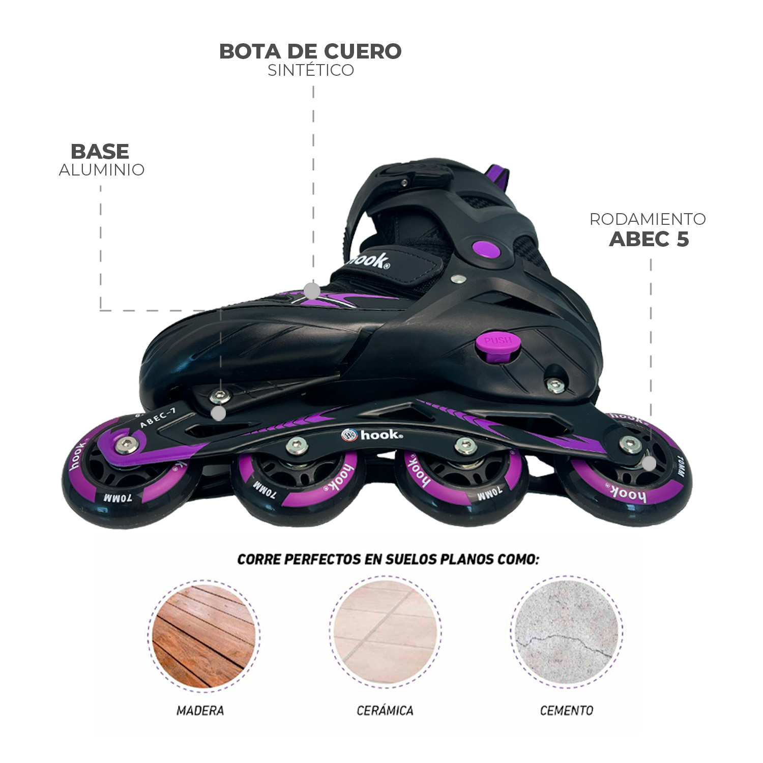 PATINES EN LINEA EXTENSIBLES HOOK FITNESS MORADO M (34-37) - 8