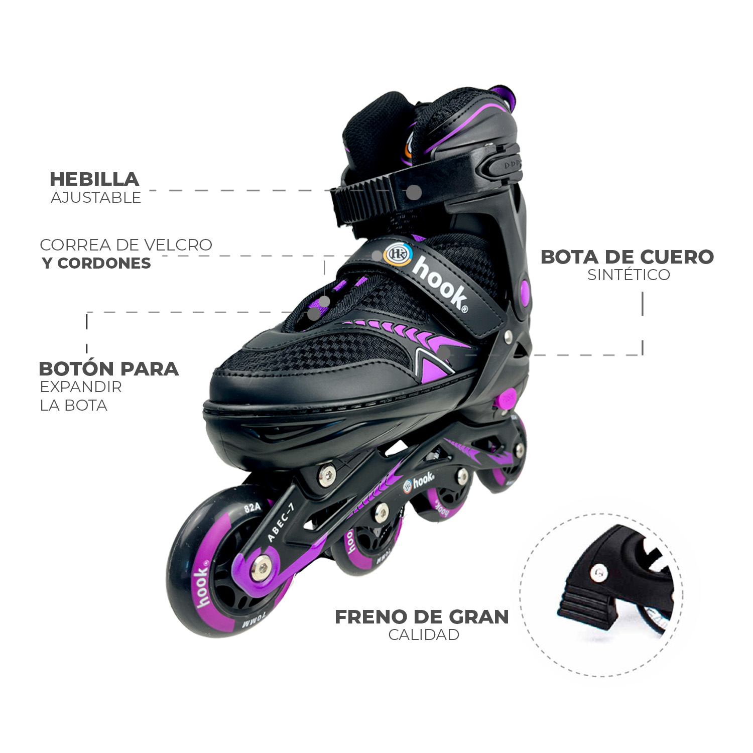 PATINES EN LINEA EXTENSIBLES HOOK FITNESS MORADO M (34-37) - 9