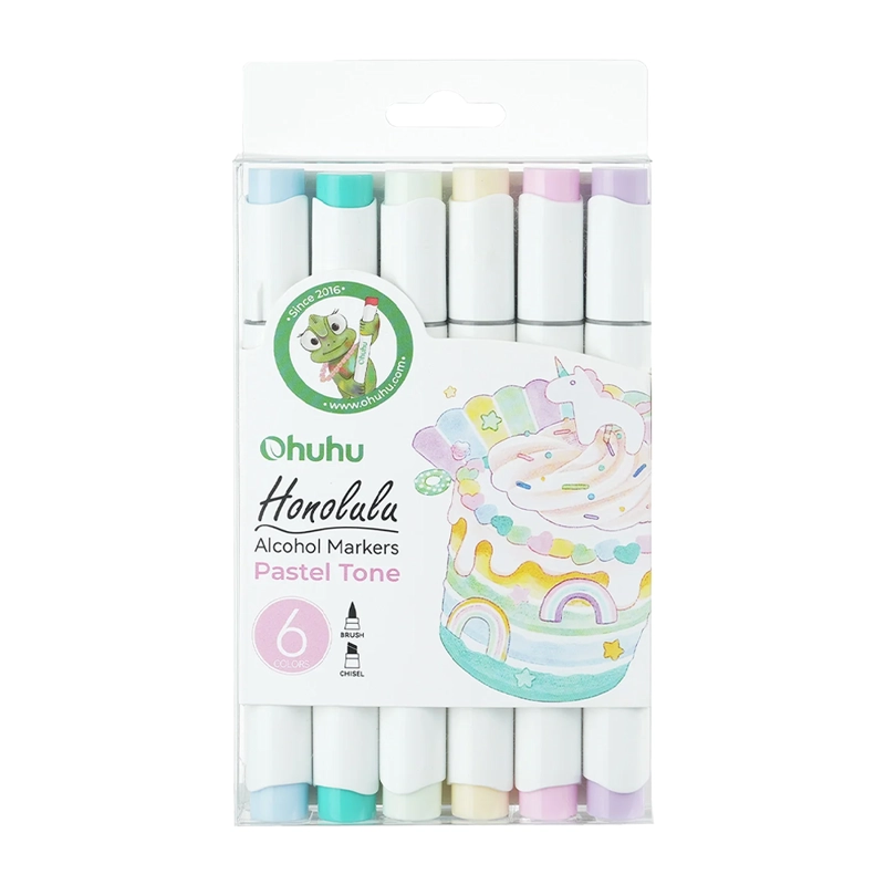 OHUHU PACK 6 MARCADORES ALCOHOL TONOS PASTEL PINCEL&BISELADA - 1