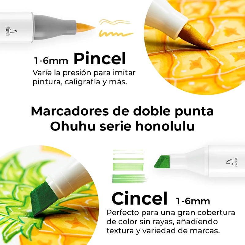 OHUHU PACK 6 MARCADORES ALCOHOL TONOS PASTEL PINCEL&BISELADA - 3