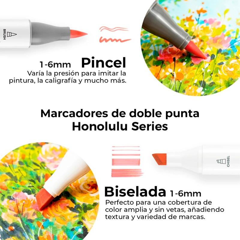 OHUHU 48 MARCADORES ALCOHOL TONOS MEDIOS PINCEL & BISELADA - 5