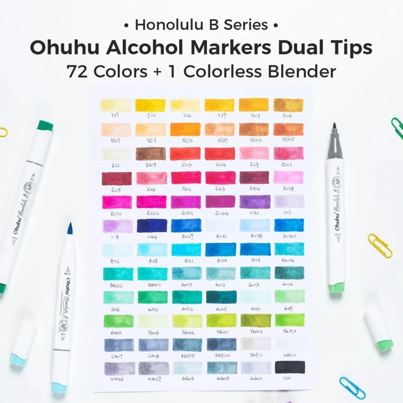 OHUHU 72 MARCADORES ALCOHOL BASICOS +BLENDER PINCEL & FINA - 3