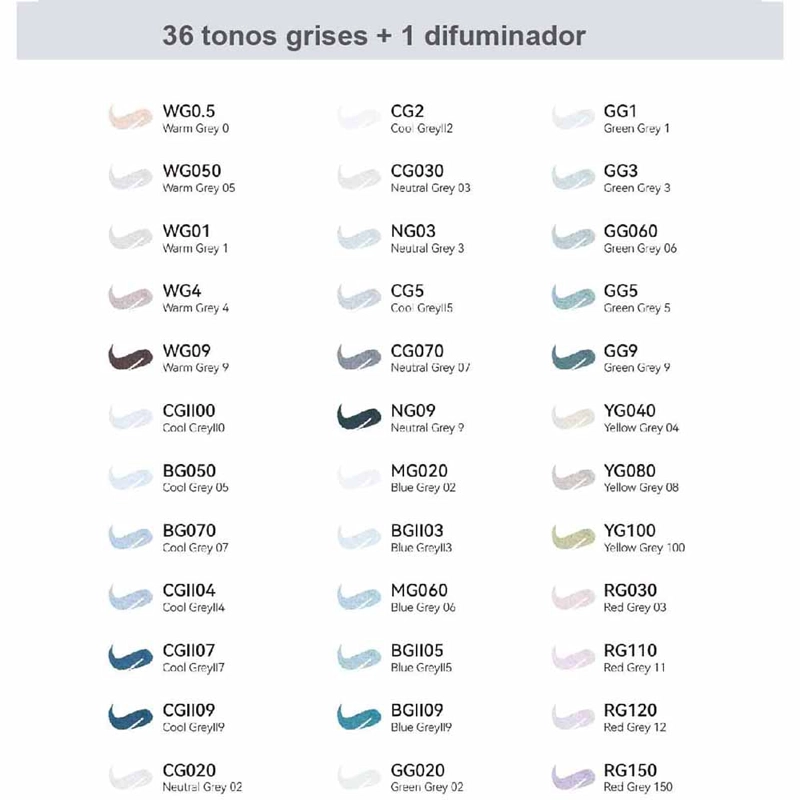 OHUHU 36 MARCADORES ALCOHOL TONOS GRISES PINCEL&BISELADA - 2