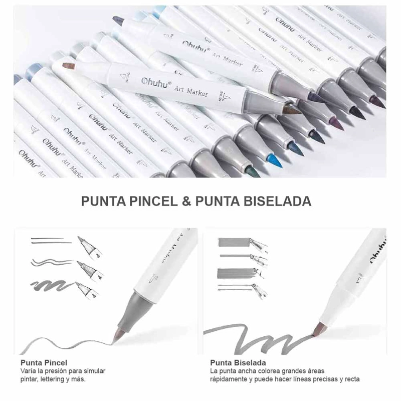 OHUHU 36 MARCADORES ALCOHOL TONOS GRISES PINCEL&BISELADA - 4
