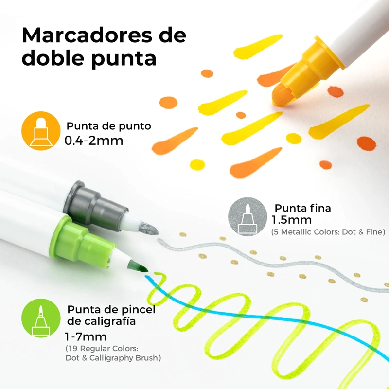 OHUHU 24 MARCADORES BASE DE AGUA PUNTAS PINCEL & PUNTOS - 3