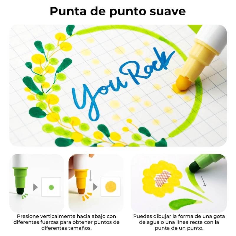 OHUHU 24 MARCADORES BASE DE AGUA PUNTAS PINCEL & PUNTOS - 7