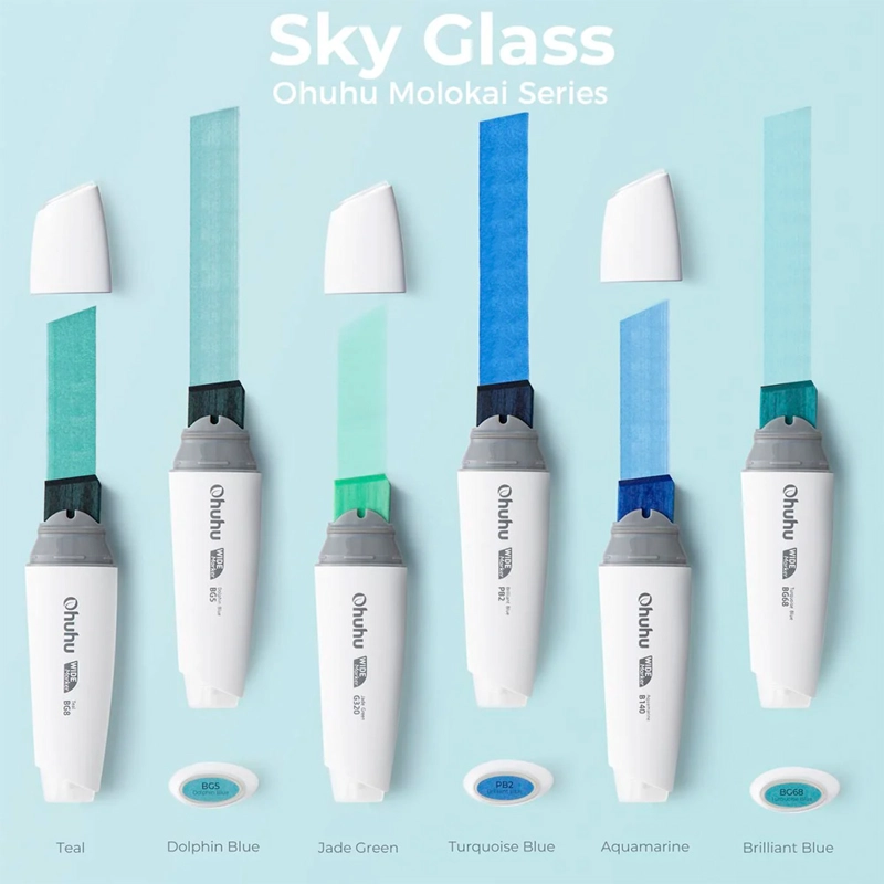 OHUHU MARCADORES ALCOHOL PUNTA EXTRA ANCHA 6 TONOS SKYGLASS - 3