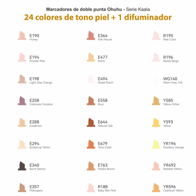 OHUHU 24 MARCADORES ALCOHOL TONOS PIEL FINA&BISELADA DELGADA - 2