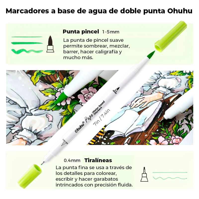 OHUHU 60 MARCADORES AGUA PUPE PAPERFRIENDLY PINCEL TIRALINEA - 2