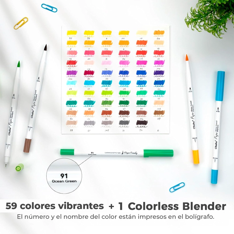 OHUHU 60 MARCADORES AGUA PUPE PAPERFRIENDLY PINCEL TIRALINEA - 3