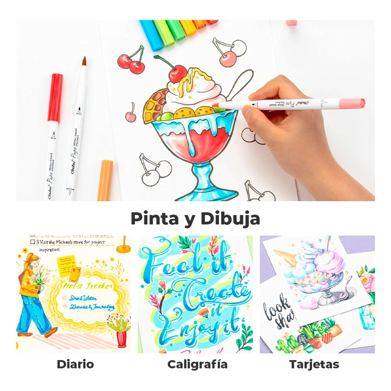 OHUHU 60 MARCADORES AGUA PUPE PAPERFRIENDLY PINCEL TIRALINEA - 4