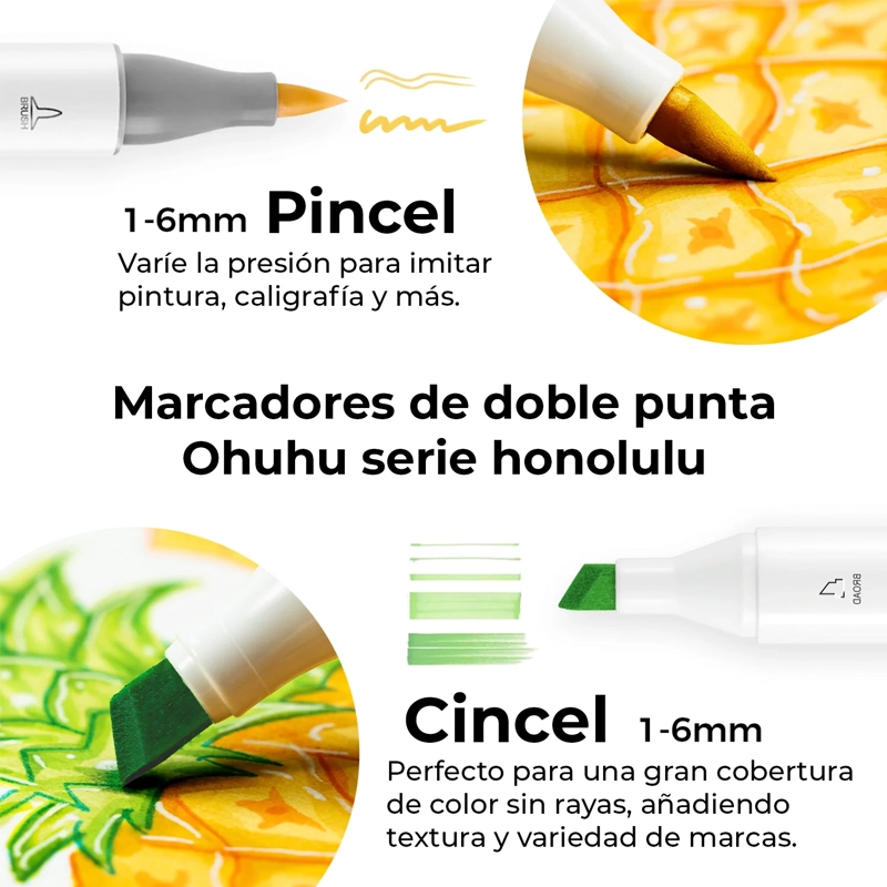 OHUHU PACK 6 MARCADORES DE ALCOHOL BASICOS PINCEL & BISELADA - 3