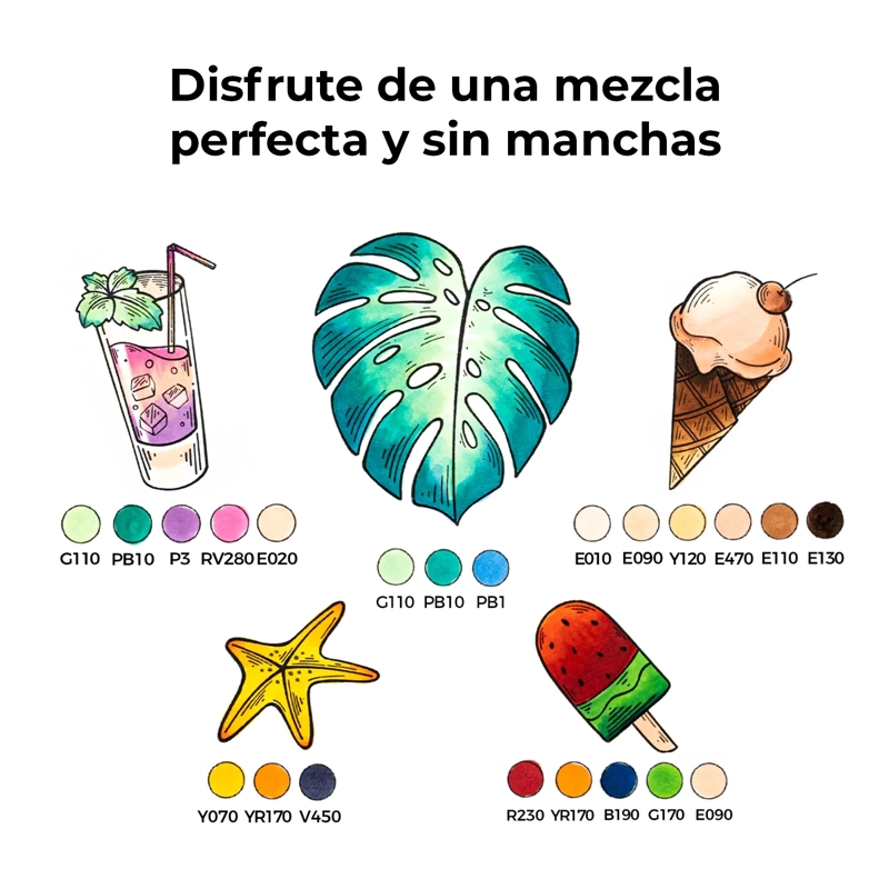 OHUHU PACK 6 MARCADORES DE ALCOHOL BASICOS PINCEL & BISELADA - 4