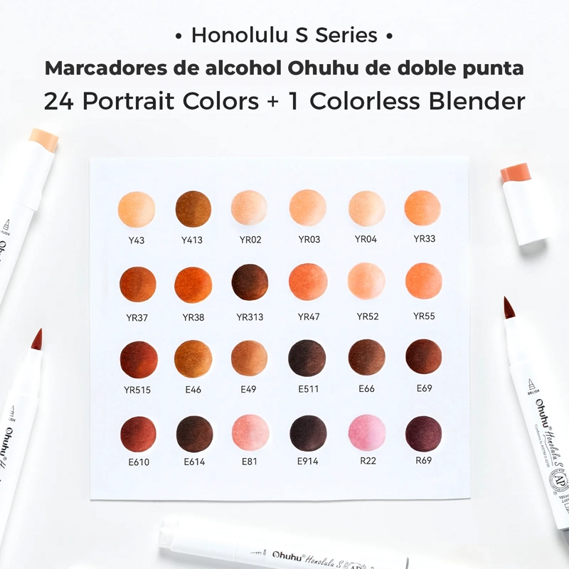 OHUHU 24 MARCADORES PIEL HONOLULU S PINCEL & BISELADA SUAVE - 3
