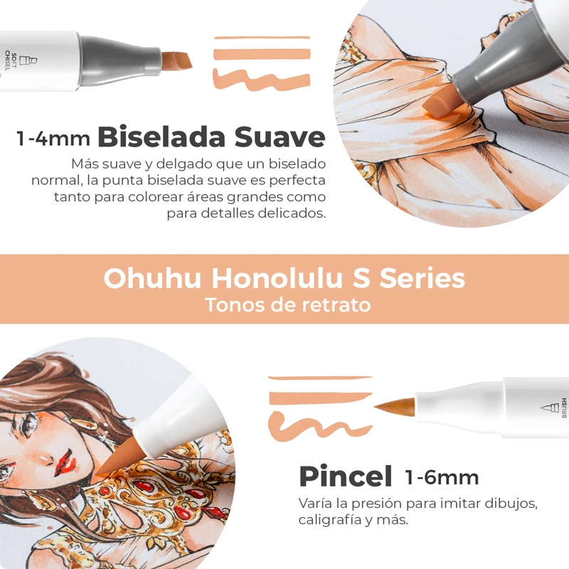 OHUHU 24 MARCADORES PIEL HONOLULU S PINCEL & BISELADA SUAVE - 4