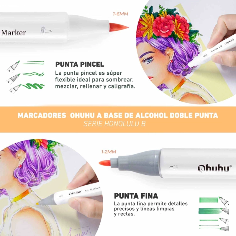 OHUHU 48 MARCADORES DE ALCOHOL TONOS MEDIOS PINCEL & FINA - 4