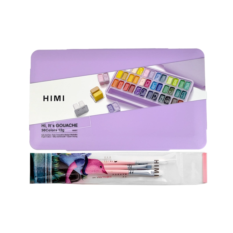 HIMI SET GOUACHE 36 COLORES TWIN CUP 12G + 3 PINCELES MORADO - 1