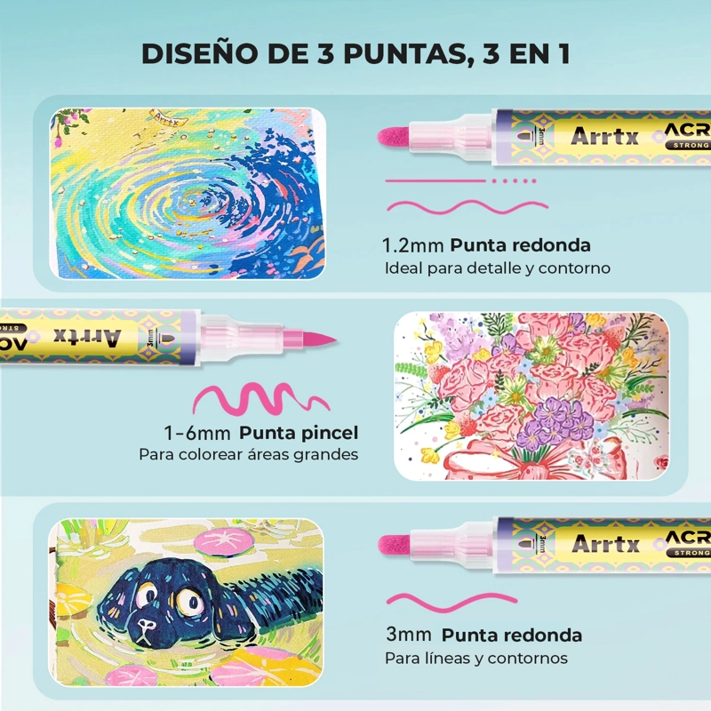ARRTX 72 MARCADORES ACRILICOS PUNTA MEDIA + 34 PUNTAS EXTRA - 4