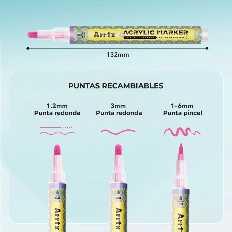 ARRTX 72 MARCADORES ACRILICOS PUNTA MEDIA + 34 PUNTAS EXTRA - 5