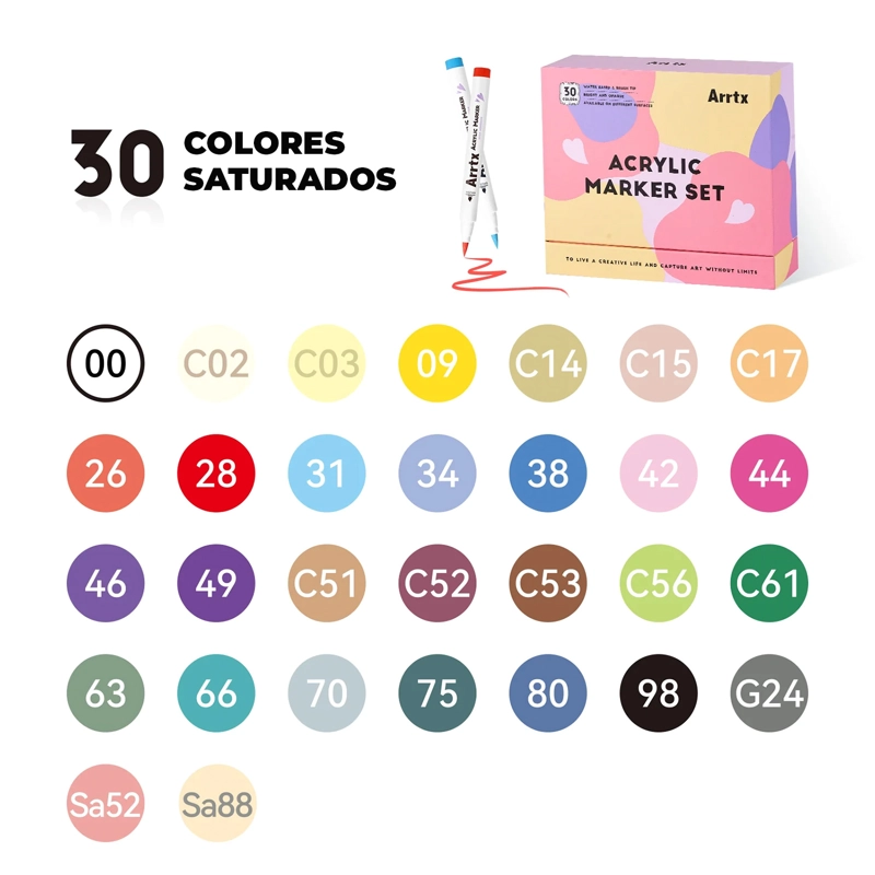 ARRTX 30 MARCADORES ACRILICOS PUNTA PINCEL 30D - 3