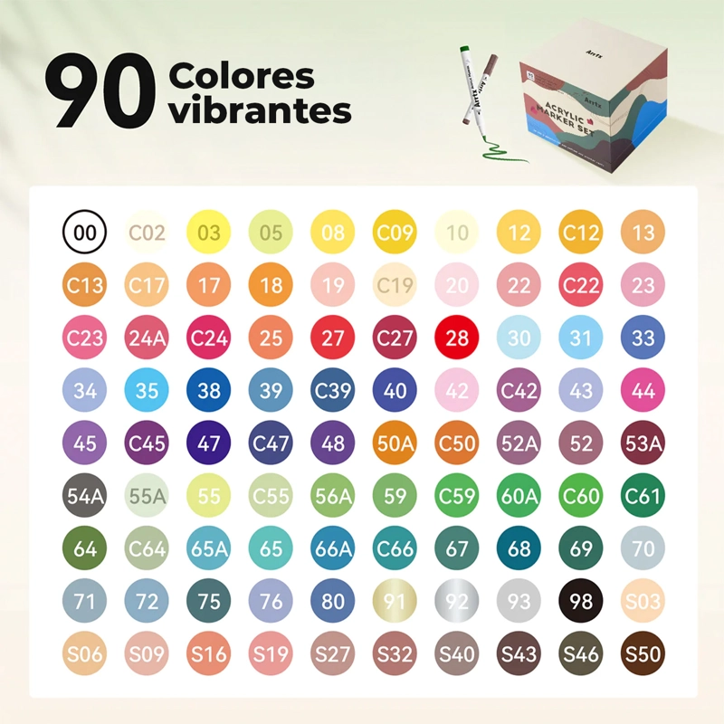 ARRTX 90 MARCADORES ACRILICOS PUNTA PINCEL 90A - 2