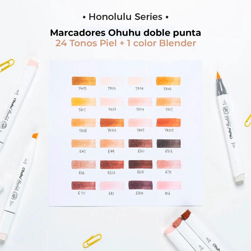 OHUHU 24 MARCADORES ALCOHOL TONOS PIEL PINCEL & BISELADA - 2