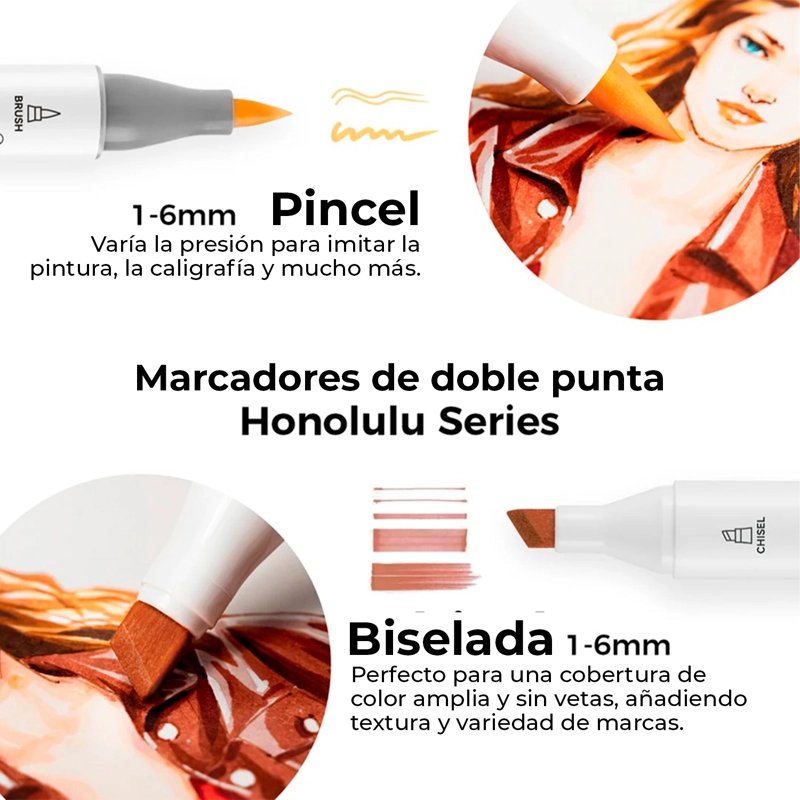 OHUHU 24 MARCADORES ALCOHOL TONOS PIEL PINCEL & BISELADA - 4
