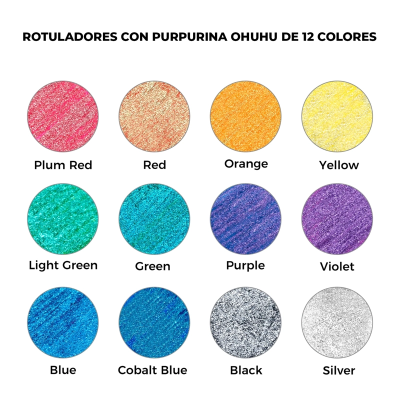 OHUHU 12 MARCADORES GLITTER METALICOS PURPURINA PUNTA 3MM - 2