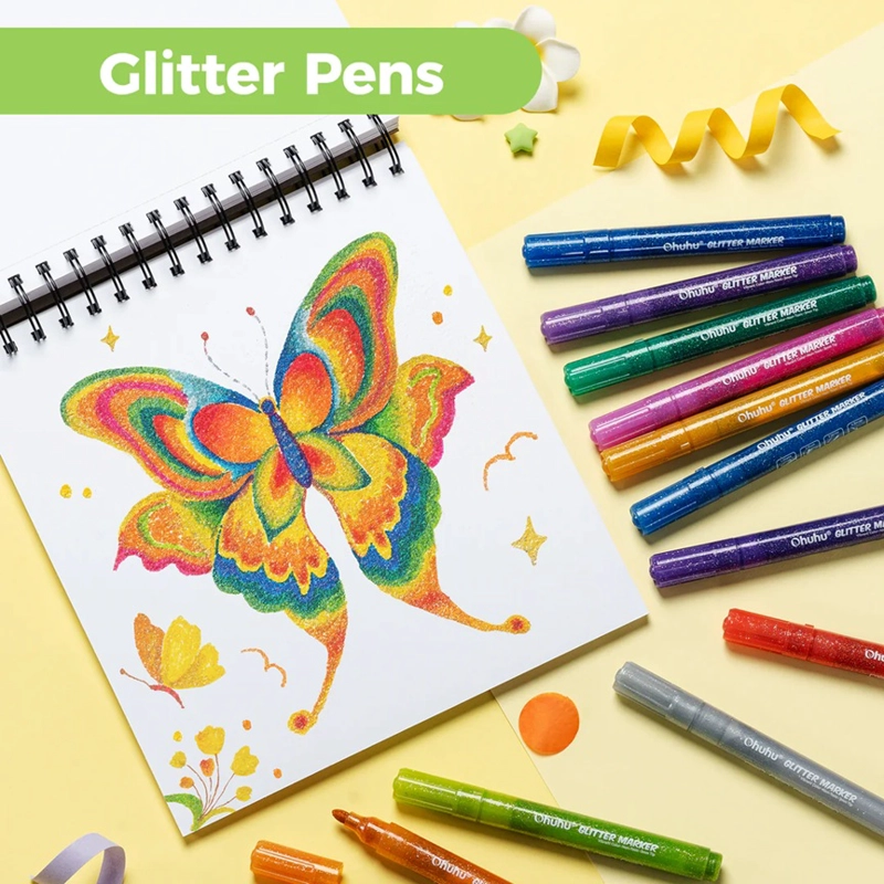 OHUHU 12 MARCADORES GLITTER METALICOS PURPURINA PUNTA 3MM - 7