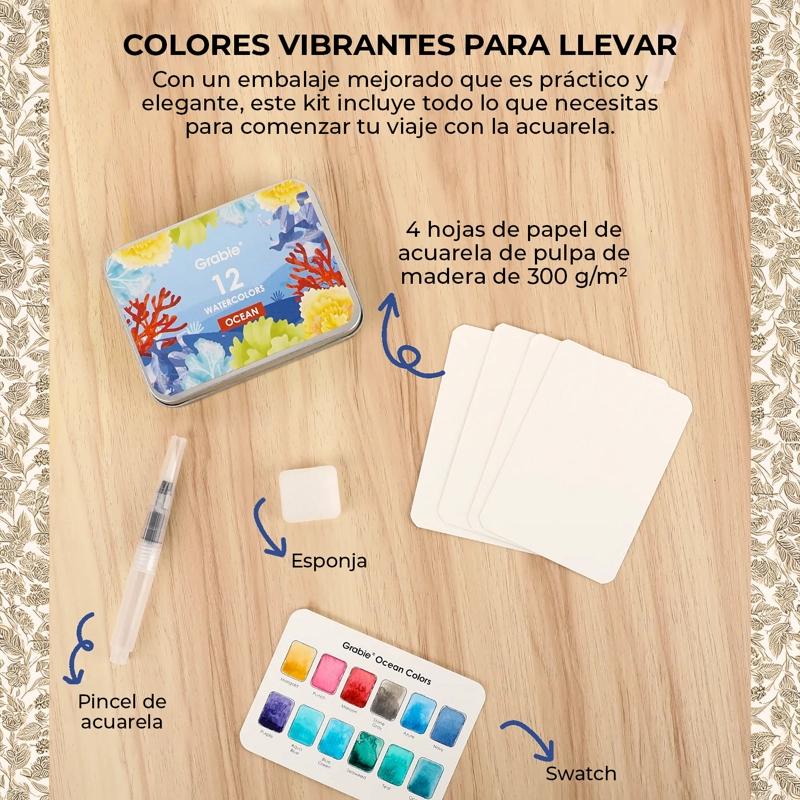 GRABIE SET ACUARELA DE BOLSILLO + PINCEL 12 COLORES OCE ANO - 5