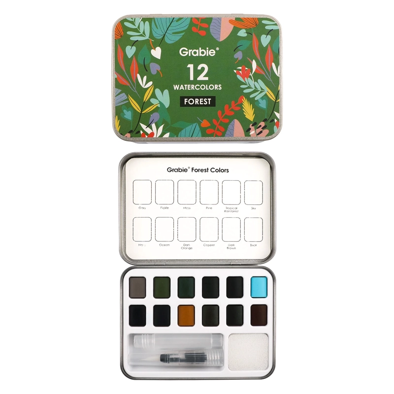 GRABIE SET ACUARELA DE BOLSILLO +PINCEL 12 COLORES DE BOSQUE - 1