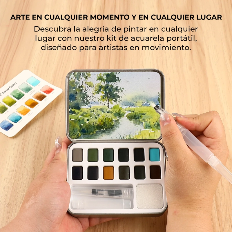 GRABIE SET ACUARELA DE BOLSILLO +PINCEL 12 COLORES DE BOSQUE - 4