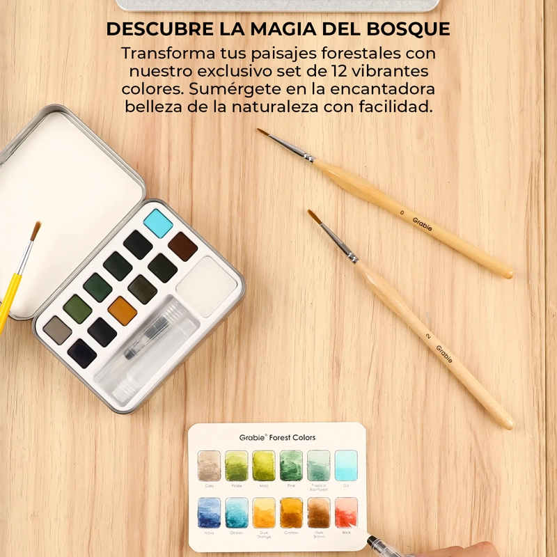 GRABIE SET ACUARELA DE BOLSILLO +PINCEL 12 COLORES DE BOSQUE - 6